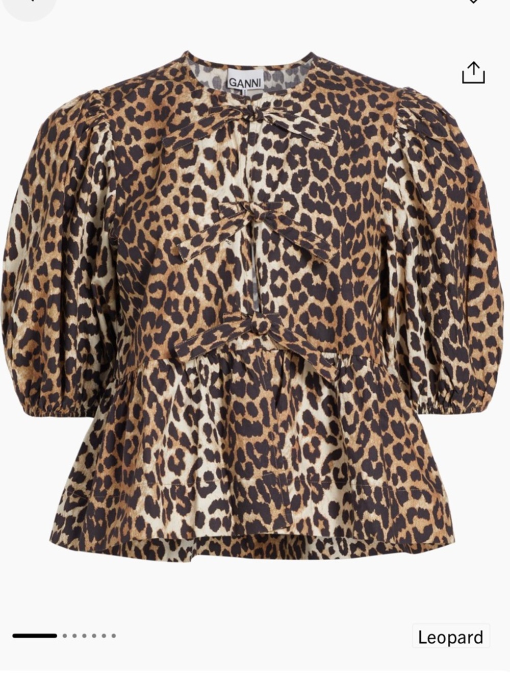 Ganni Leopard Poplin Peplum Blouse